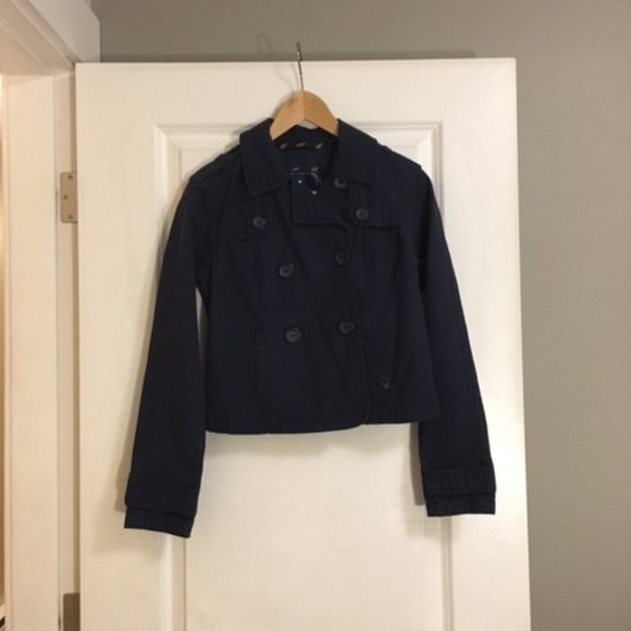 Y2K Vintage Navy Cropped Double Breasted Blazer Jacket - Picture 3 of 13